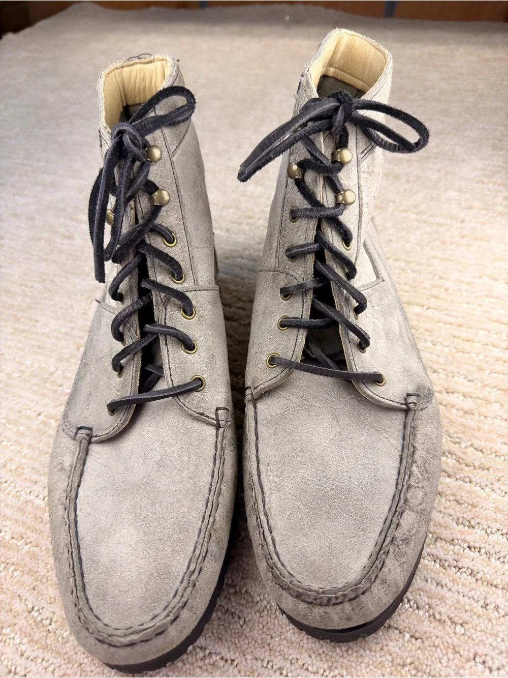 Allen Edmonds Men’s Yuma Gray Leather Lace-Up Ankle Boots Round Toe Rubber 11E